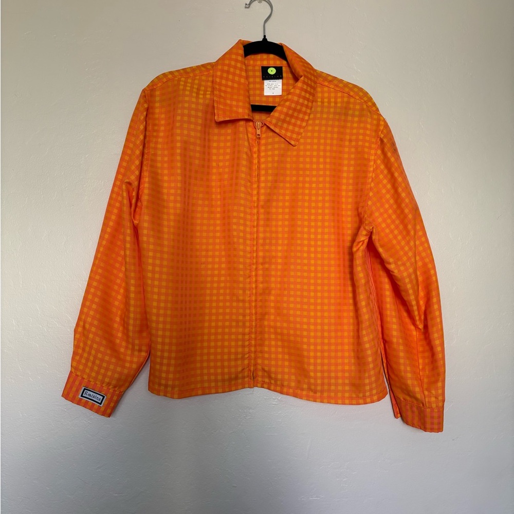 Vintage orange and yellow gingham zip-up jacket